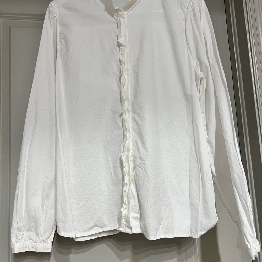 LOFT Ruffled White Blouse